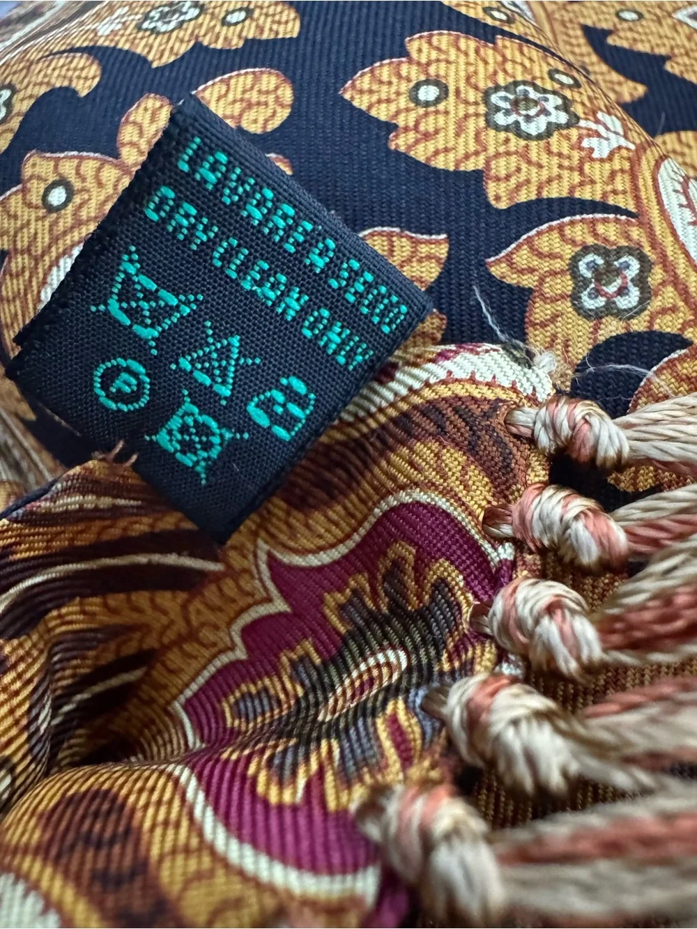 Vintage Inspired 100% Silk Bohemian Paisley Print Fringe Scarf Unbranded